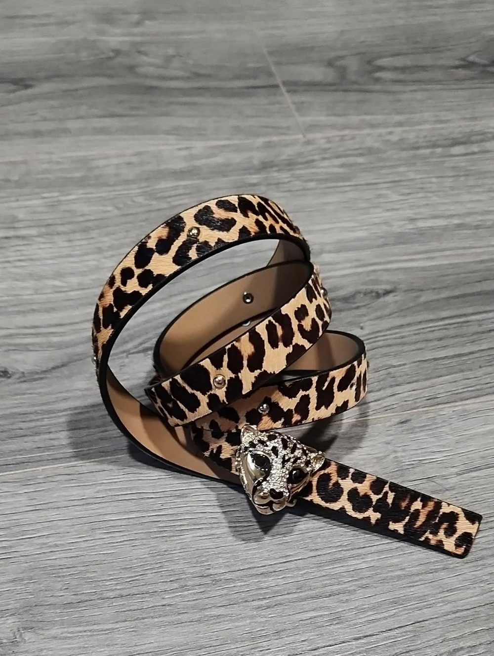 Leopard Print Calf Hair Kate Spade In The Loop Belt with Panther Head Buckle